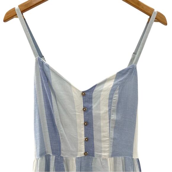 Joie Linen Blend Mini Sun Dress Striped Blue White Milkmaid Beachy Preppy Size 2 - Picture 3 of 12